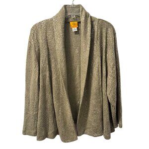 Ruby Rd. Womens Cardigan Sz XL Beige Textured Open-Front Jacket With Sequins